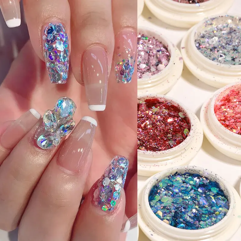 

6 Boxes Laser Holographic Nail Sequins Eye Nail Hexagon Mermaid Glitter Powder 3D DIY Nail Art Eyeshadow Face Body Decorations