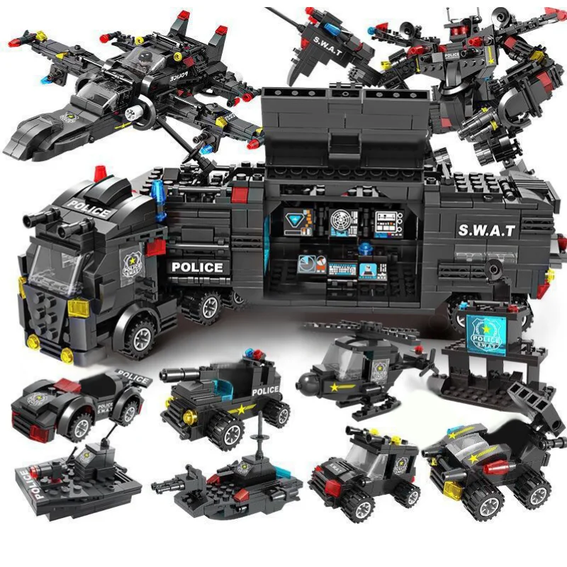 

Строительные блоки: Робот, городская полиция, игрушки, блоки для мальчиков, транспортное средство, самолет, обучающий грузовик, блоки, совме...