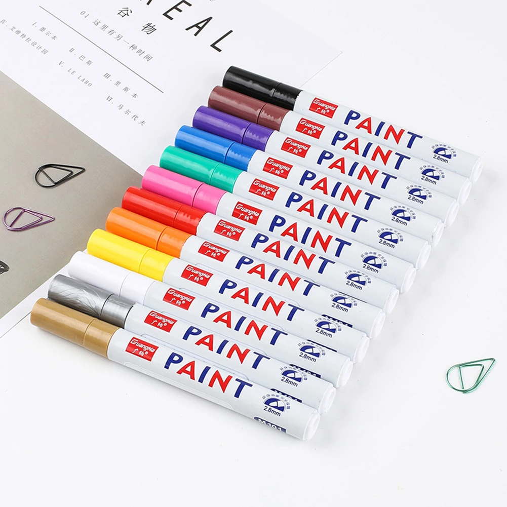 

12 Colors Set Waterproof Car Tyre Tire Tread Rubber Metal Permanent Paint Marker Pen Fast Dry Graffti Oily Marker Pens