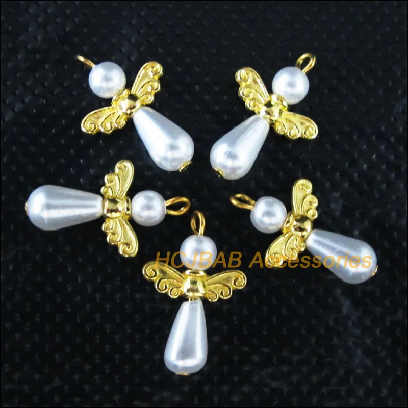 30 шт. цвета: золотистый Цвет Крылья белые бусины Танцы амулеты ангелы Подвески