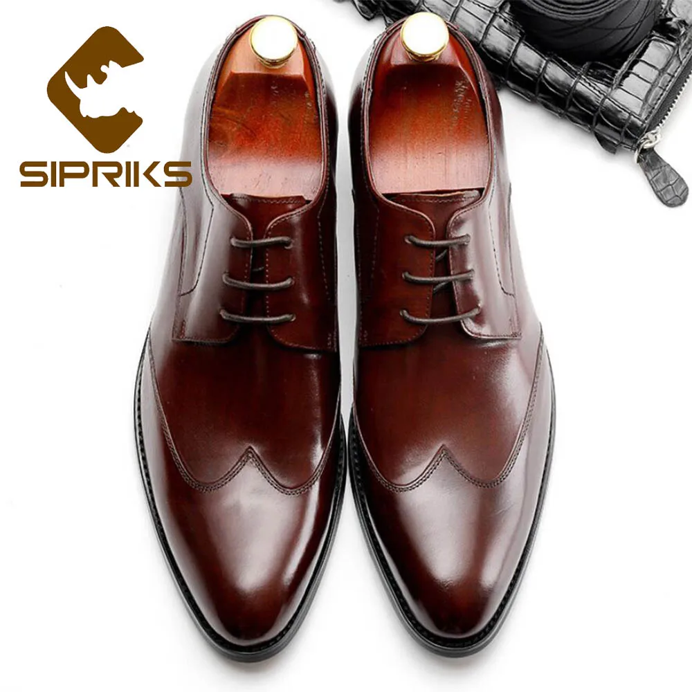 Sipriks мужские туфли из натуральной кожи Wingtip повседневные бордовые элегантные