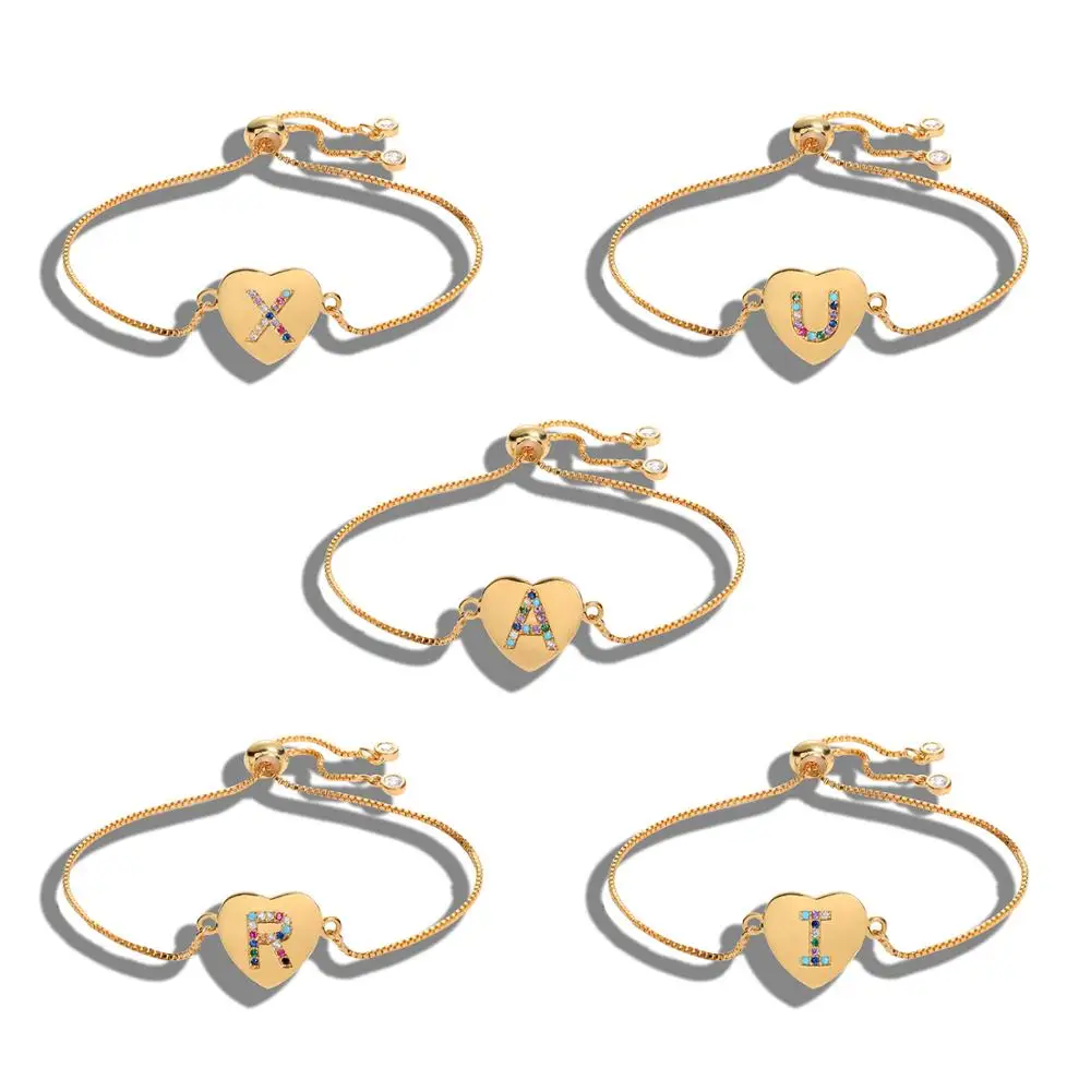 

Women's Cubic Zirconia 26 Alphabet Letter Bracelet Femme Copper A-Z Initial Chain name Bracelets for Women Jewelry Adjustable