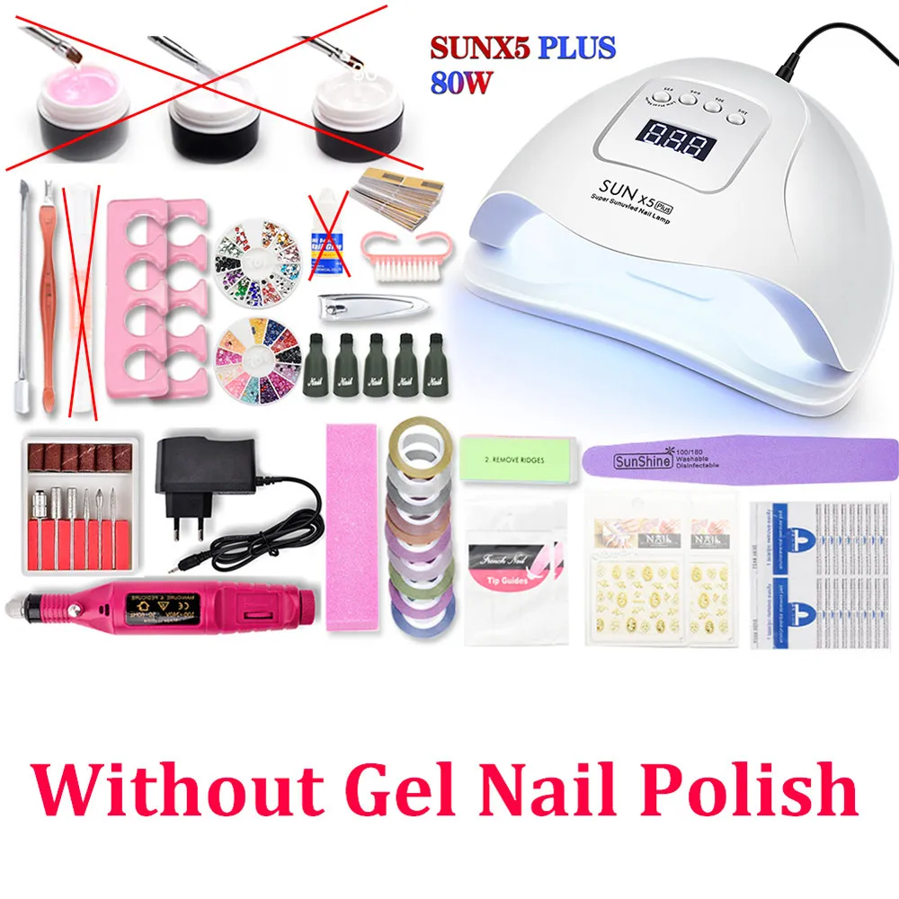 SUNX5 PLUS no gel Набор для ногтей 45 Вт/54 Вт/80 Вт УФ светодиодный светильник Сушилка с 6 шт. Гель-лак для ногтей комплект гель-лаков для ногтей для маникюра Инструменты для дизайна ногтей - Цвет: SUNX5 PLUS no gel