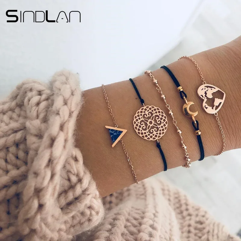 Sindlan 5 шт простой треугольная подвеска Браслеты Богемия сердце Moon соединитель на