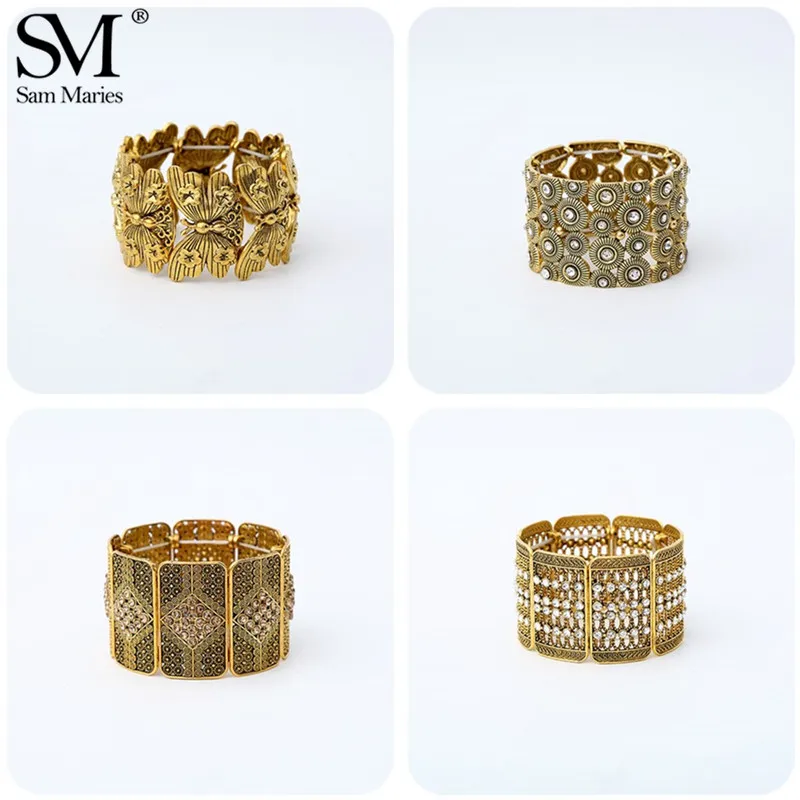 Винтаж золотой цвет индийские широкие браслеты богемский Цыганский женский