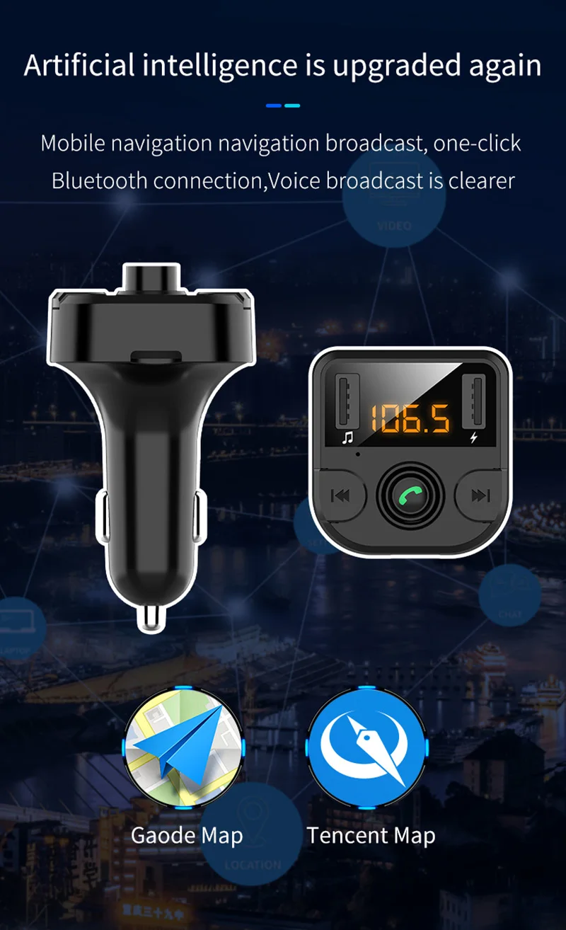 Беспроводной fm-передатчик Bluetooth автомобильный комплект MP3 музыкальный плеер Bluetooth 5,0 громкой связи вызов двойной зарядное устройство usb Поддержка TF карта