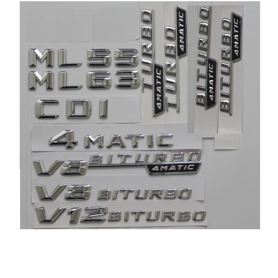3D хромированные значки для багажника Mercedes Benz ML55 ML63 ML65 AMG эмблема V8 BITURBO TURBO 4matic