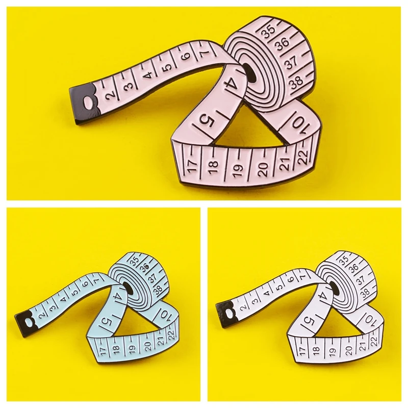 Tape Measure Brooch Pin Enamel Women's Brooches Blue White Pink Ruler Sewing Tool Badge On Clothes Sweater Shirt Jewelry Gift | Дом и сад