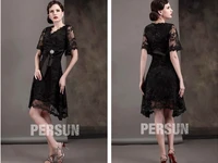 new fashion a line short sleeve vestidos de festa evening gowns 2015 sexy crystal bow black lace prom desses free shipping
