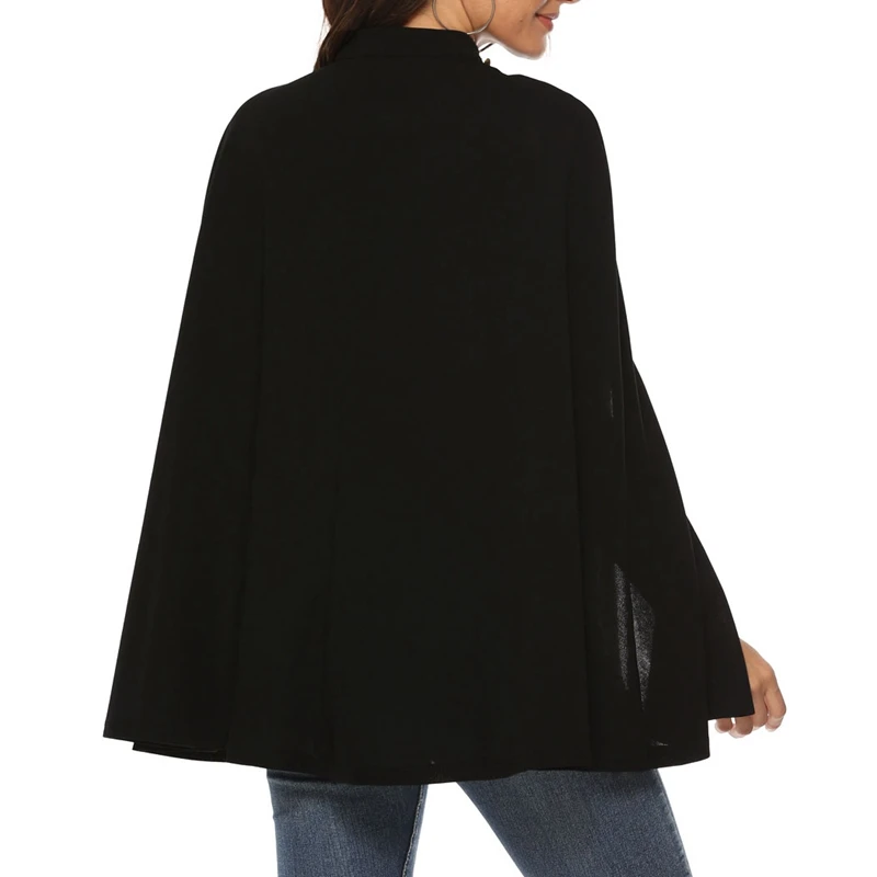 

Autumn and Winter British Stand-Up Collar Buttoned Sleeveless Big Swing Cloak Shawl All-Match Top