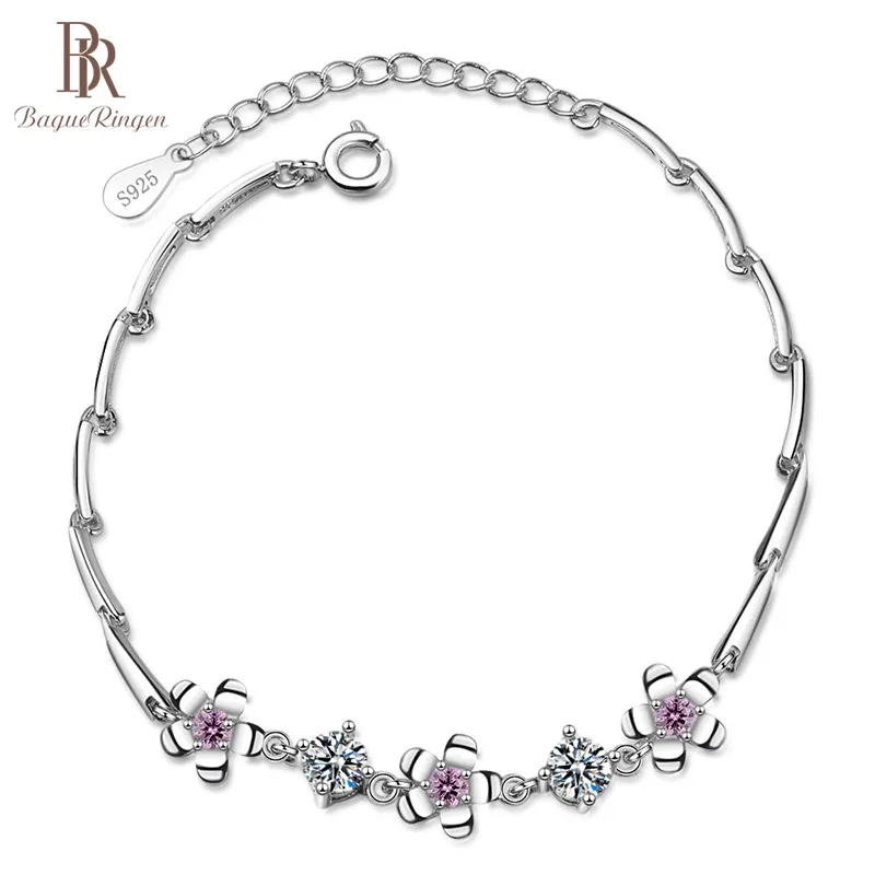 Bague Ringen корейский стиль Нежные цветы браслет для женщин 7 мм Циркон Серебро 925