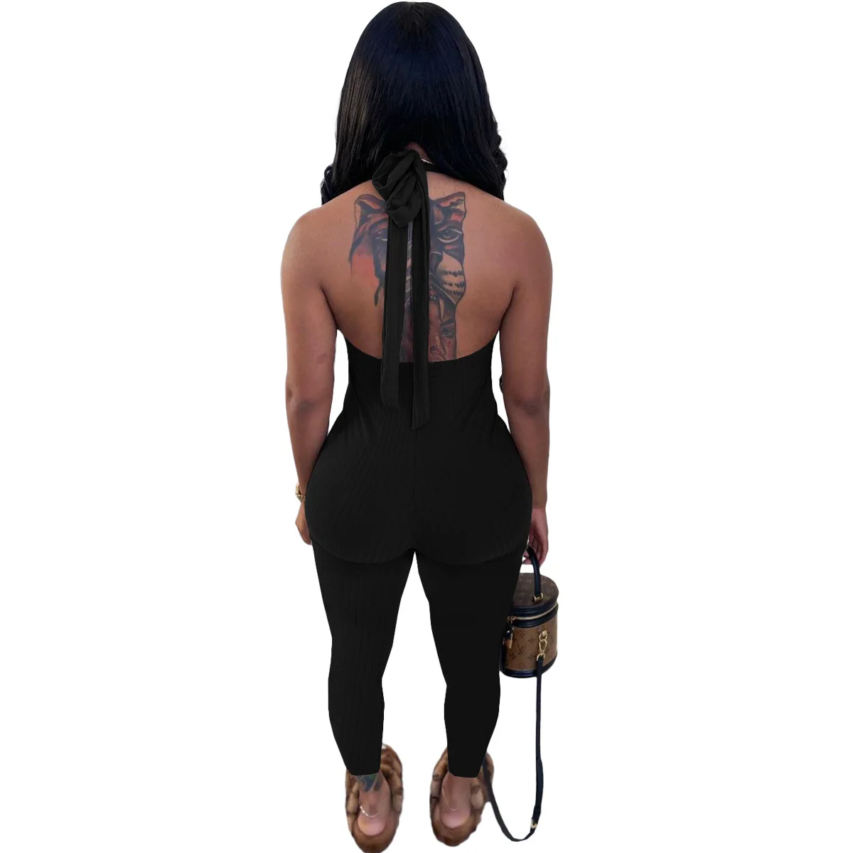 

Casaul Women Jumpsuit Backless Bandage Skinny Playsuit Solid Color Streetwear Long Romper Women Jumpsuit Outfit