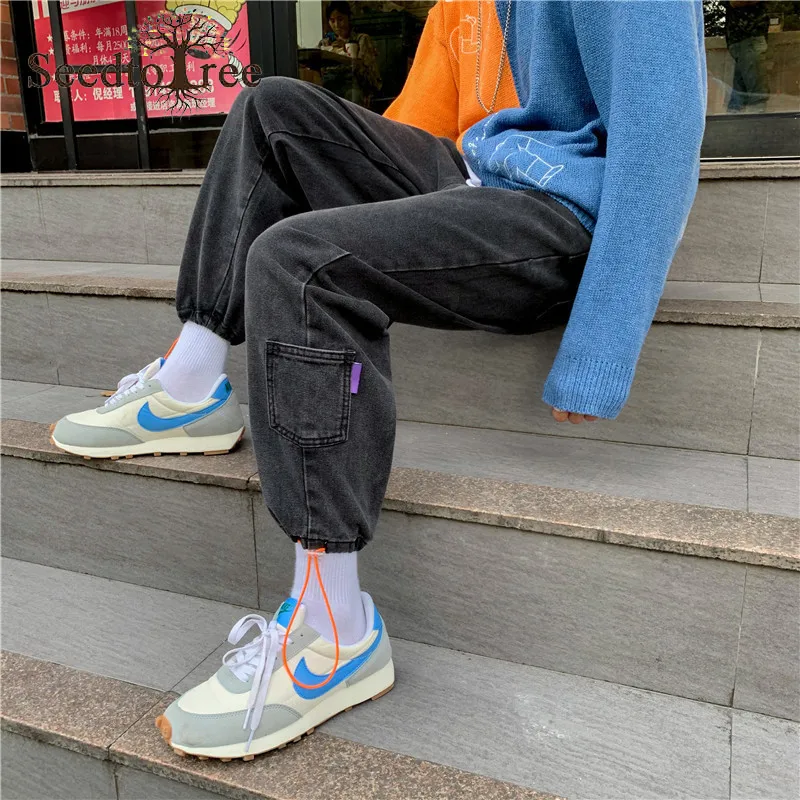 Solid Color Casual Jeans Men's Straight Loose Ankle Length Pants Taper Denim Trousers