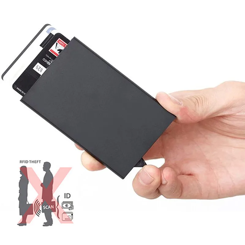 Slim RFID Pop Up Wallet Thin Aluminium Minimalist Bank Credit Card Holder Anti-Scan Sleeve Men ID Metal Case |
