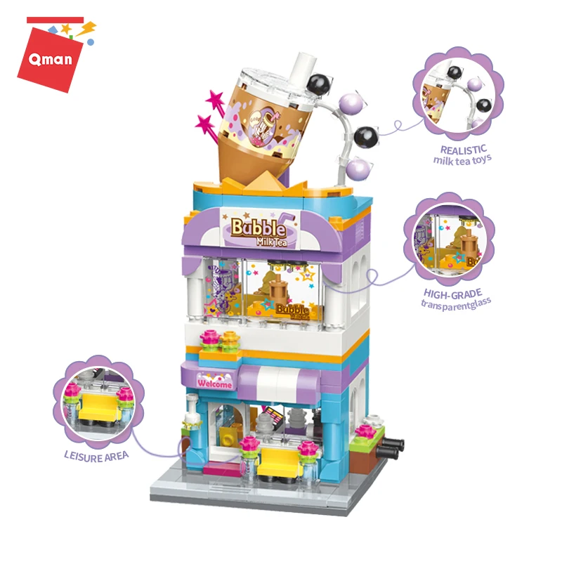 Конструктор Qman Mini Street View городской цветок макияж магазин кафе модель 3D