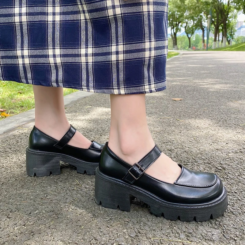 

Lucyever Thick Bottom Platform Mary Jane Shoes Women Autumn Ankle Strap Square Heels Pumps Woman Sweet Lovely Lolita Shoes Girls