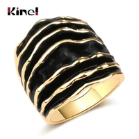 kinel fashion goldsilver color punk ring wide chunky stripes enamel wave line statement ring for women jewelry
