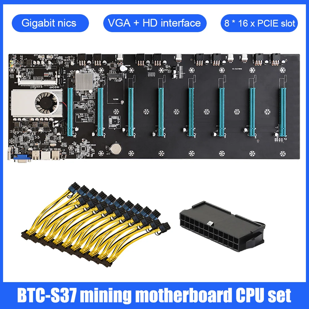 

BTC-S37 Mining Machine Motherboard CPU Set 8 Graphics Card Slot 24Pin Power Adapter 8Pin PCI Express Dual PCIE 8 (6+2)Pin Cable