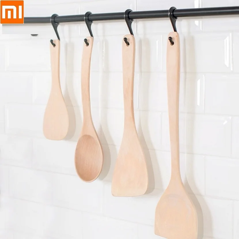 Xiaomi новая кухонная бытовая деревянная посуда Неокрашенная длинная ручка антипригарная сковорода деревянная лопатка ложка суповая ложка