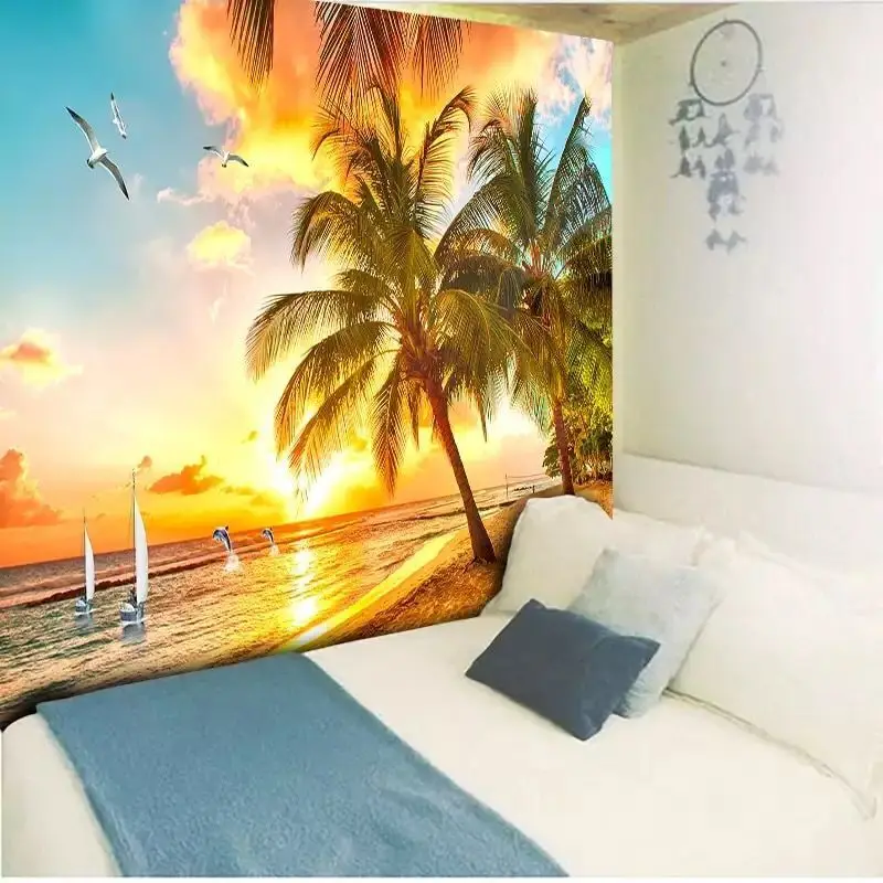 

Psychedelic Forest Tapestry Sea Coconut Tree Wall Hanging Beach Tapestries 3D Printed Large Wall Tapestry Boho Hippie Home Decor