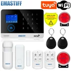 Четырехдиапазонная Беспроводная система сигнализации tuya, Wi-Fi, gsm, TFT-дисплей, датчик дверей, домашняя система сигнализации, проводная сирена, SIM, SMS, сигнализация