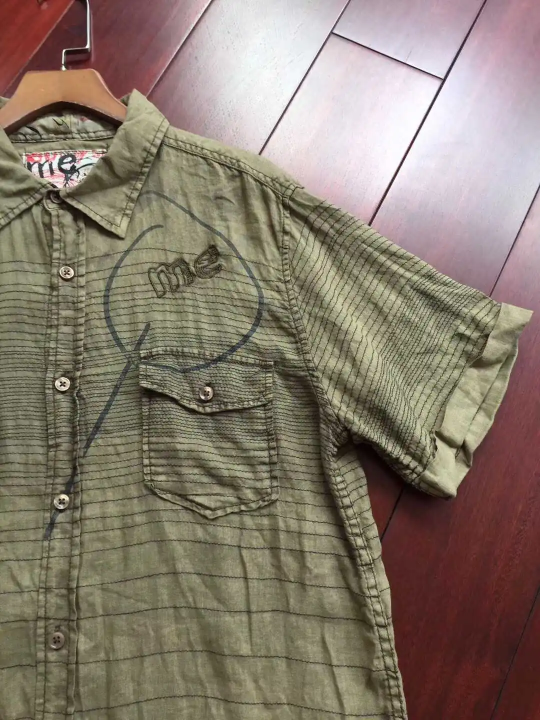 Deg espanhol Na Moda algodao-linho Curto-de mangas compridas Camisa dos homens