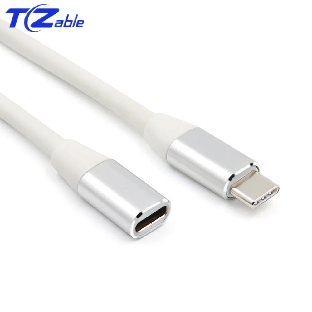 Silver USB C к USB C кабель-удлинитель Тип C адаптер «Папа-мама» для Macbook 1 м USB 3,1 зарядный кабель для телефона Lightning - Цвет: Silver