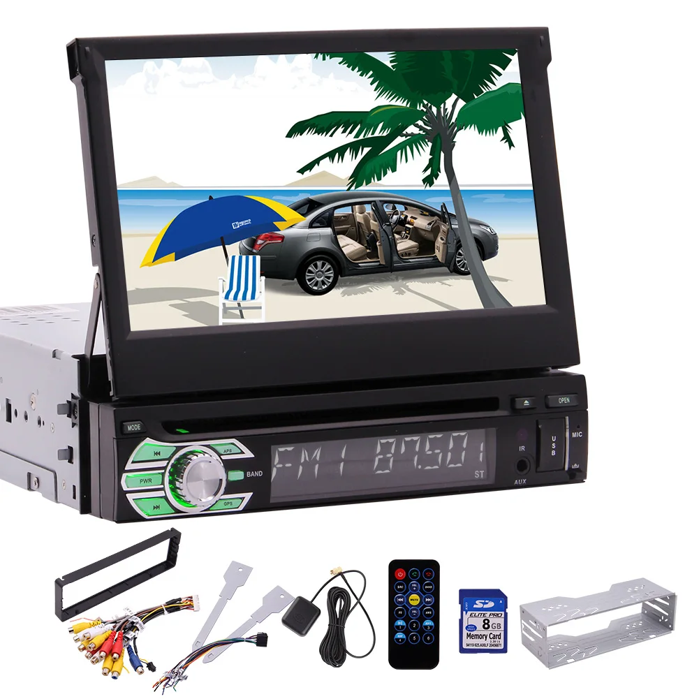 

Single Din Car Stereo GPS Radio Bluetooth CD DVD Player System in Dash AM FM Remote Control Support USB/SD SWC with Free 8GB Map
