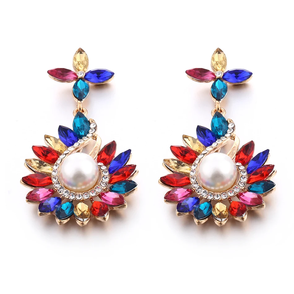 Многоцветные массивные серьги со стразами подвески для женщин длинные висячие с