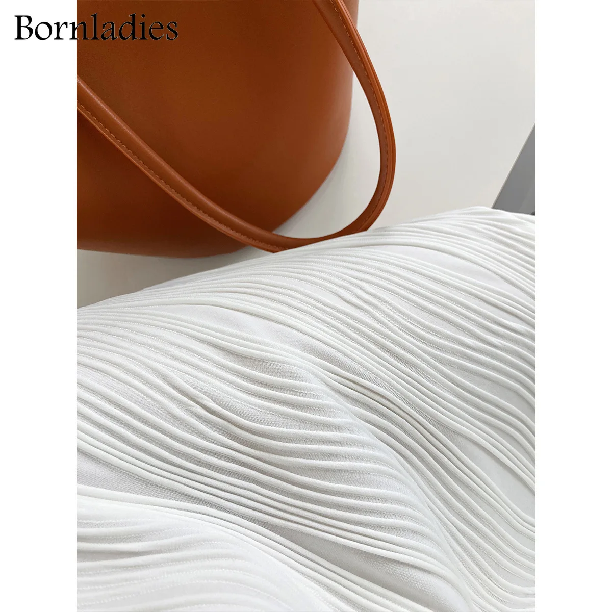 

Bornladies 2021 Summer Short Sleeve Loose Wave Folds Dress Women Elegant T Shirt Mini Dress Korean Minimalist Party Vestidos