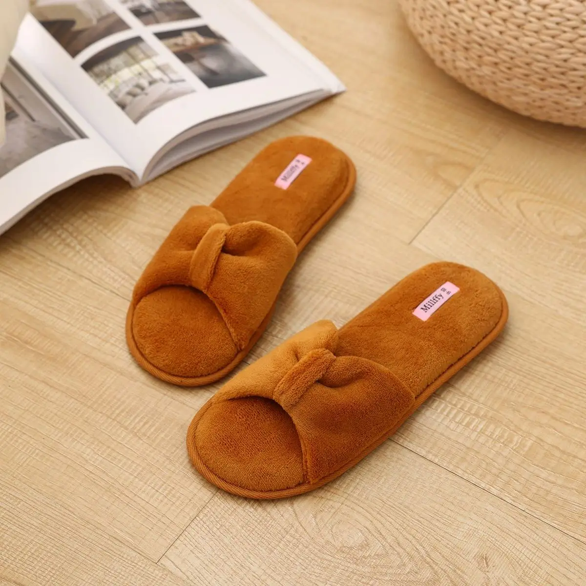 Тапочки домашние для девочек 4 цвета без пальцев с бантом мягкие и удобные