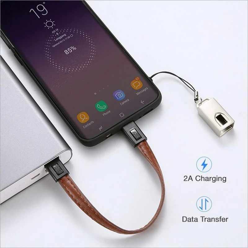 

Цепочка для ключей с разъемом USB Type-C USB-кабель с вилкой Mini кожаные кабеля для передачи данных Универсальный мобильный телефон портативный бы...