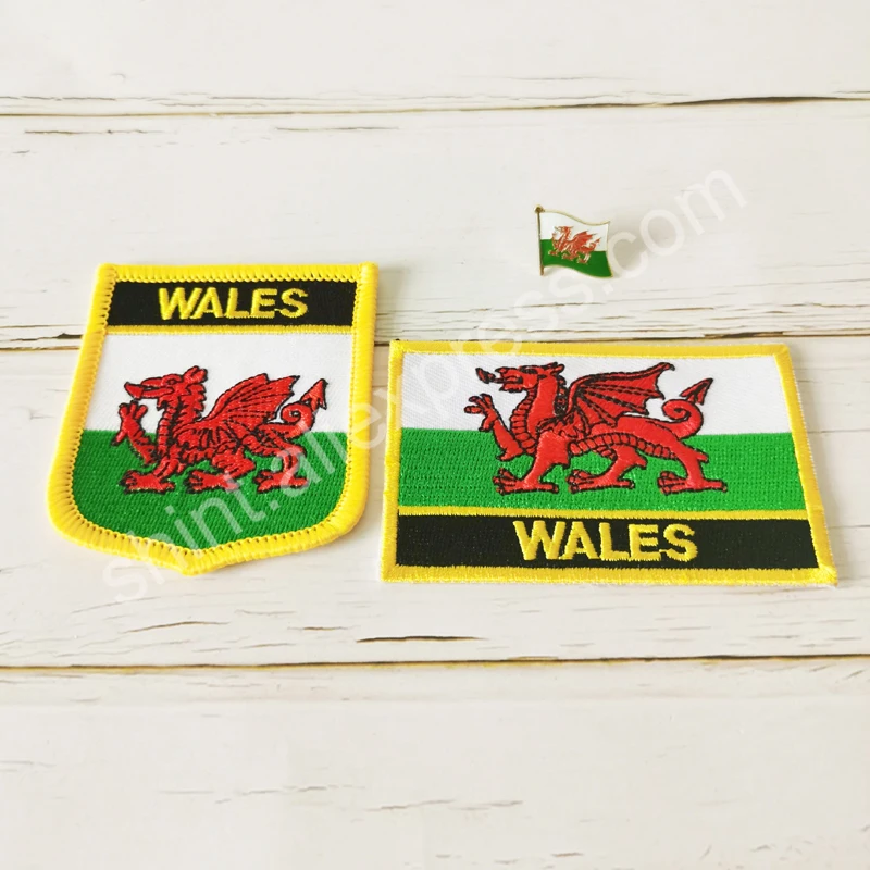 

Wales National Flag Embroidery Patches Badge Shield And Square Shape Pin One Set On The Cloth Armband Backpack Decoration Gifts