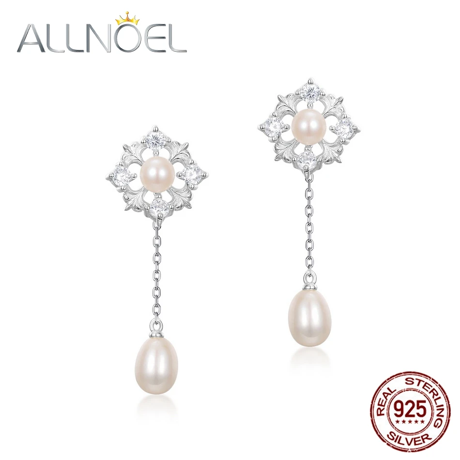 ALLNOEL Pearl Earrings For Women Snowflake Christmas Drop Earrings Solid 925 Sterling Silver Fine Jewelry 2021 New Trendy Design