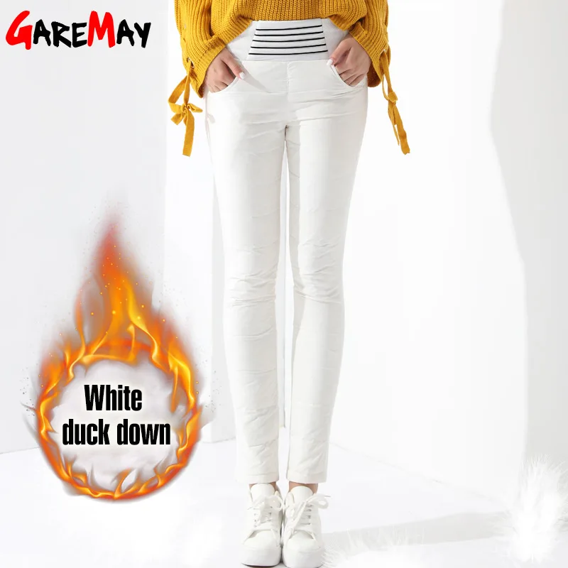 

Warm Women's Trousers Winter 2019 New Winter Pants Women White Color High Waist Duck Down Pants For Women Female Thick GAREMAY