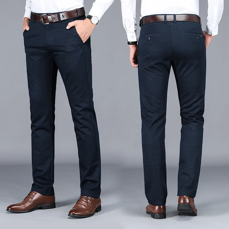 

2021 Men Classic Pure Color Casual Pants High Quality Business Stretch Straight Trousers Khaki Male Spring Autumn Brand Clothes