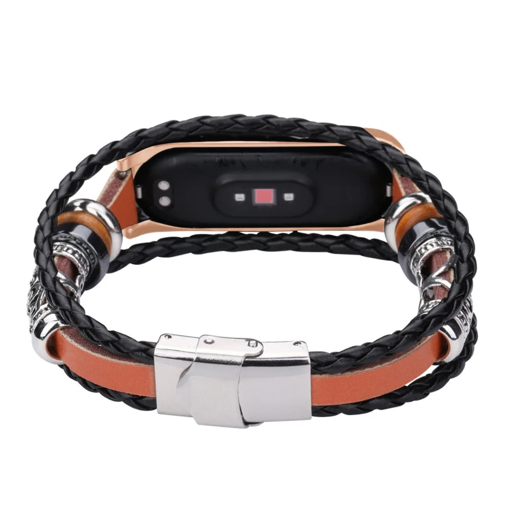 Модный кожаный браслет с бусинами плетеный сменный ремешок для часов Xiaomi Mi Band 4 в