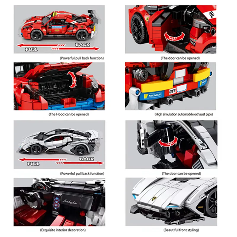 

New High-Tech Ferraried 458 GTE Lamborghinied Model Building Blocks MOC Super Sport Racing Car Bricks Puzzle Toys for Kids Gifts