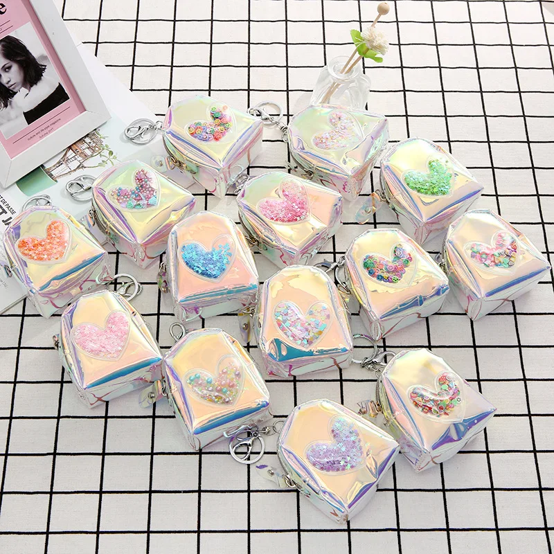 Cute Mini Laser Unicorn Printed Coin Purse Women Shell-shaped Square Bag PVC Clear Zipper Card short for girl | Багаж и сумки