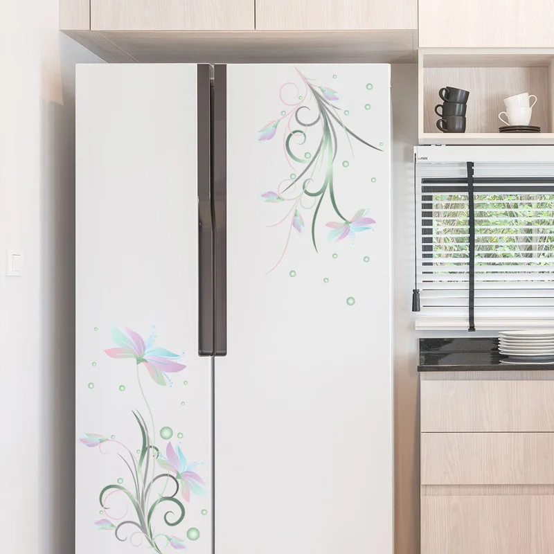 

Elegant flowers white flower Wall Sticker fridge door glass cupboard decorations wallpaper Mural Art refrigerator stickers 3D