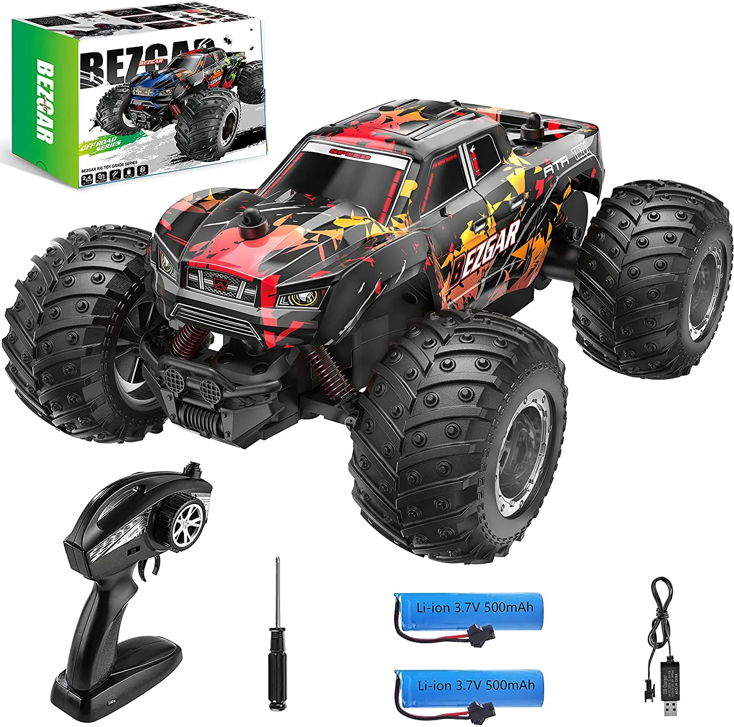 

BEZGAR 20 Toy Grade 1:20 Scale Remote Control Car,2WD Top Speed 15 Km/h Electric qrcarToy Off Road 2.4GHz Monster Vehicle Truck