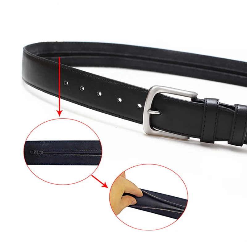 

2022 High quality men's zipper wallet belt inner clip anti-theft zipper pin buckle belt casual zipper hidden wallet belt