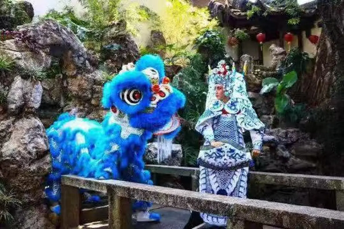 Синий Led светильник китайского народного искусства Лев танцевальный костюм