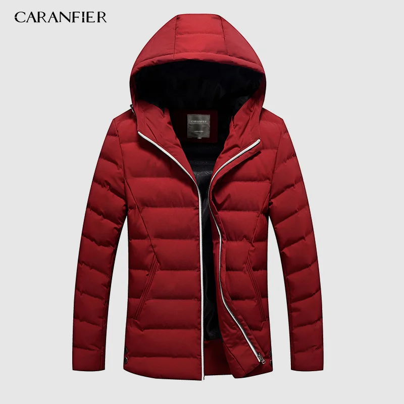 Red CARANFIER/Новинка года, Зимняя Мужская парка, куртка с капюшоном, умная Повседневная хлопковая куртка, дышащая теплая мужская куртка на молнии, мужская пуховая парка - Цвет: Red