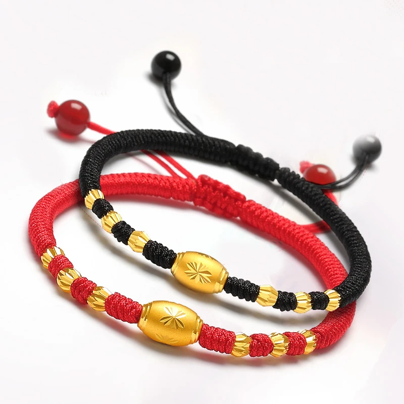 

Реальный женский браслет из желтого золота 24k, 3D Овальные бусины, вязаный браслет, браслет для влюбленных