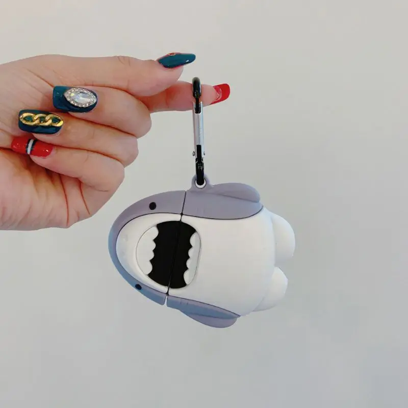 Силиконовый защитный чехол Акула Крышка протектор с карабином для Airpods 1/2