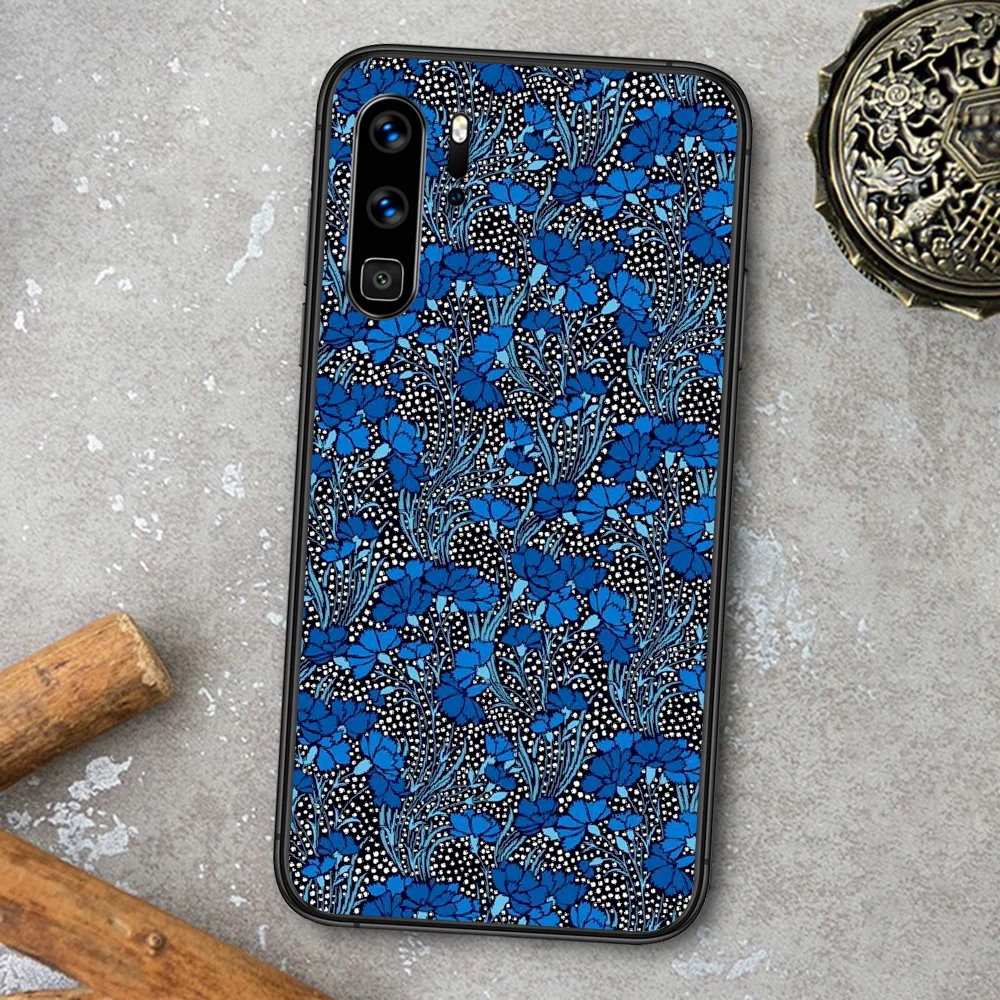 

Flower Fabric Print African Style Phone Case For Huawei P Mate Smart 10 20 30 40 Lite Z 2019 Pro black Back Tpu Bumper Painting