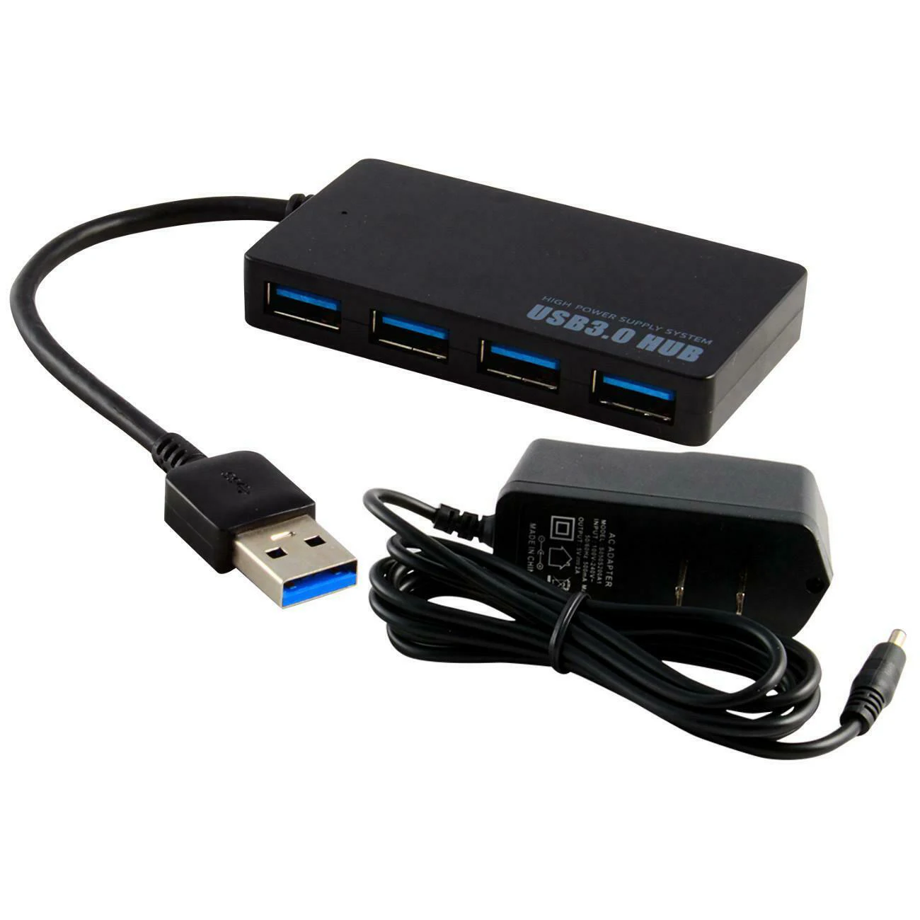 

Powered 4-port USB 3.0 hub 5 Gbps portable and compact for personal computers, Macs, laptops, desktops