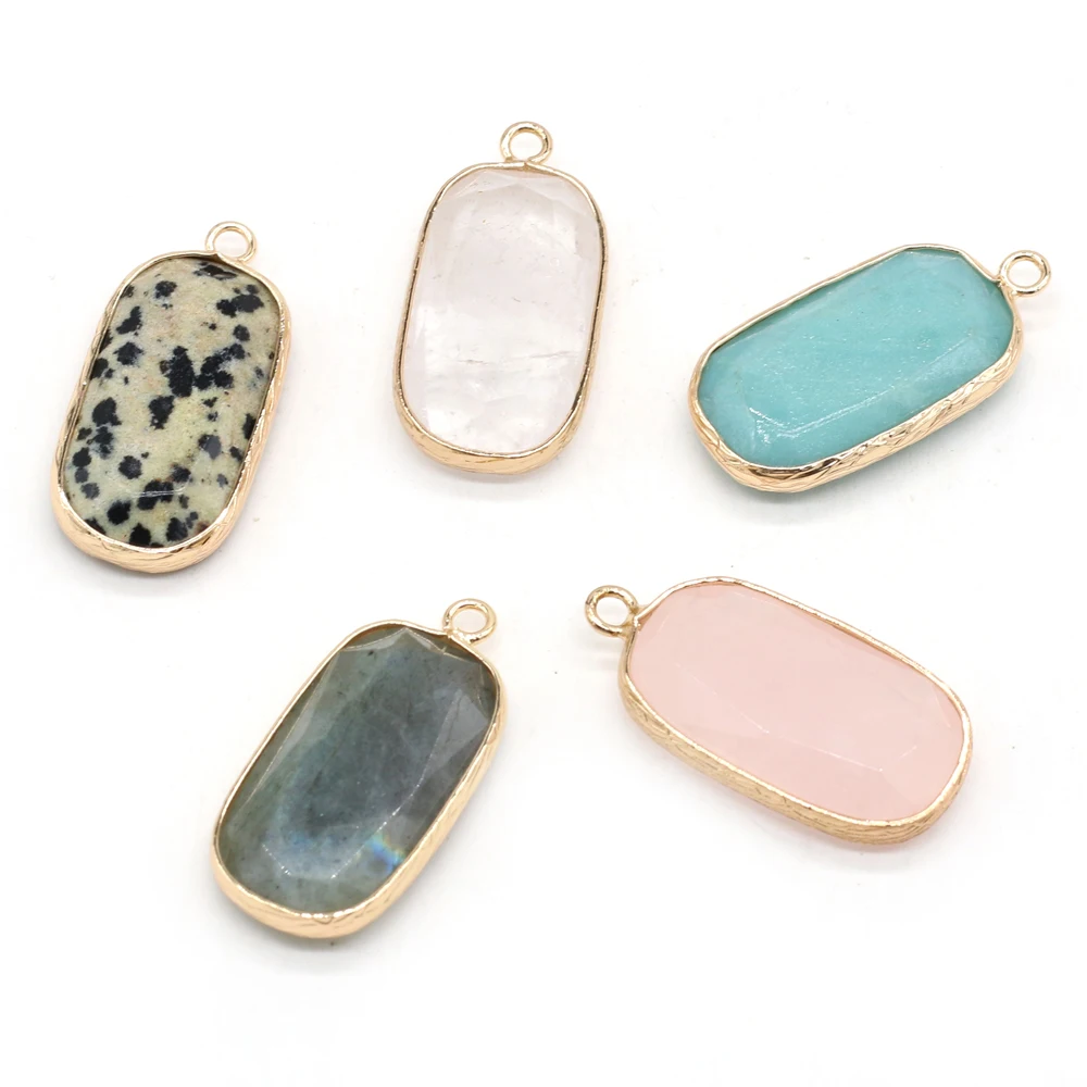 

Natural Semi-precious Stones Rectangular Pink Crystal Boutique Pendant Making DIY Fashion Charm Necklace Bracelet
