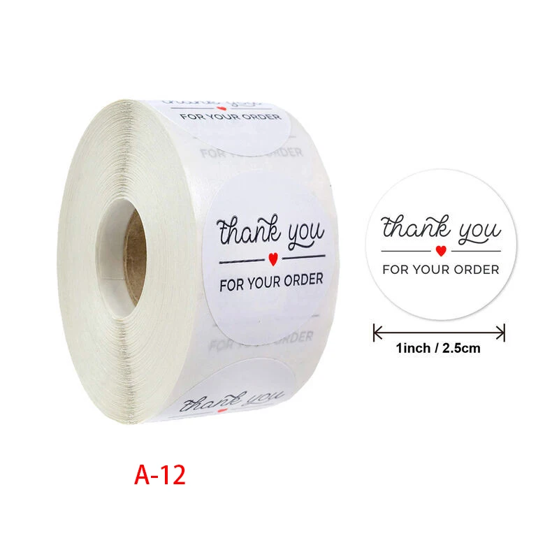 

500 sheets/roll round thank you for your order sticker red heart thank you for buying handmade sticker white label sticker